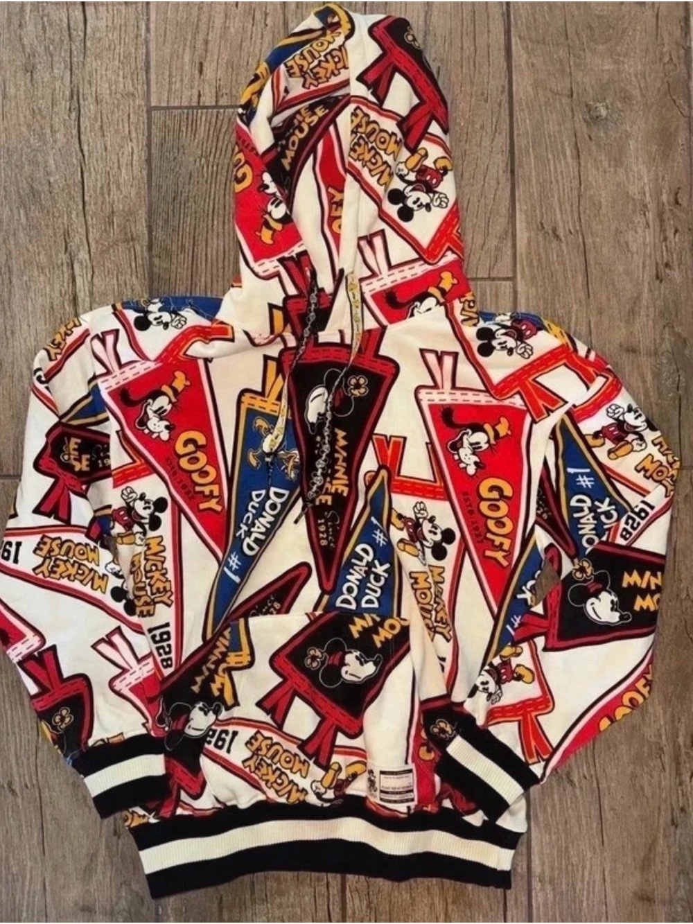 Macys x Disney Mickey Mouse Red White Black Pennant Hoodie